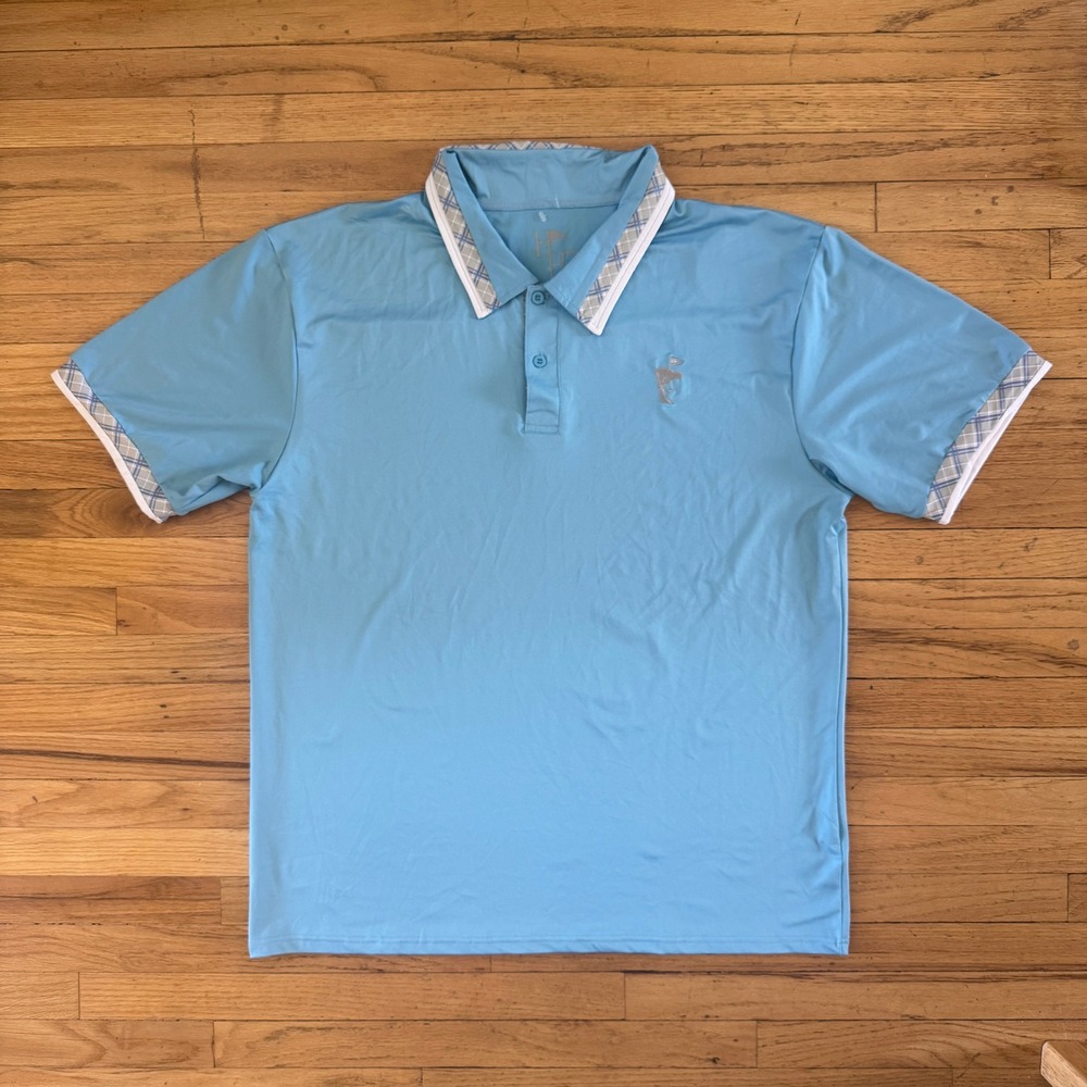 High Handicap Mens Performance Golf Polo Shirt Light Blue Plaid Trim Size 3XL